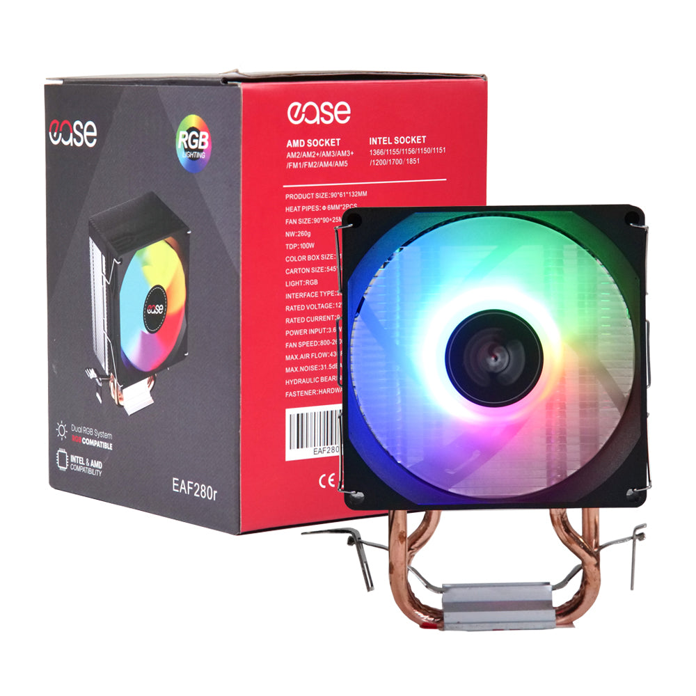 EASE EAF280R RGB Cooler | 2 Copper Heatpipe CPU Air Cooler | Up to 100W TDP Support