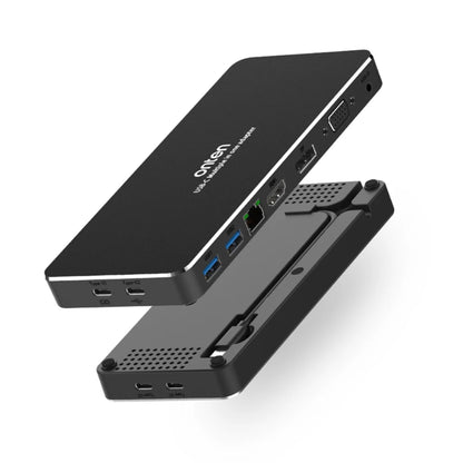 Onten 9188S | 9-in-1 USB-C Docking Station | HDMI 4K + VGA + DP + RJ45 + USB 3.0×2 + USB-C + PD + 3.5mm Audio | Plug & Play | For MacBook, Surface, Dell XPS, HP Spectre, USB-C Laptops/Tablets