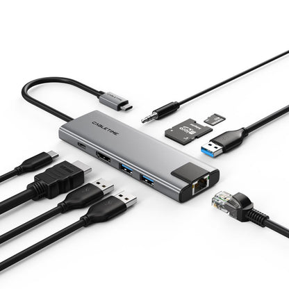 CABLETIME HB03G | 9-in-1 USB-C Hub | 4K HDMI, 100W PD, 1000Mbps Ethernet, Audio Jack | MacBook, Windows, iPad