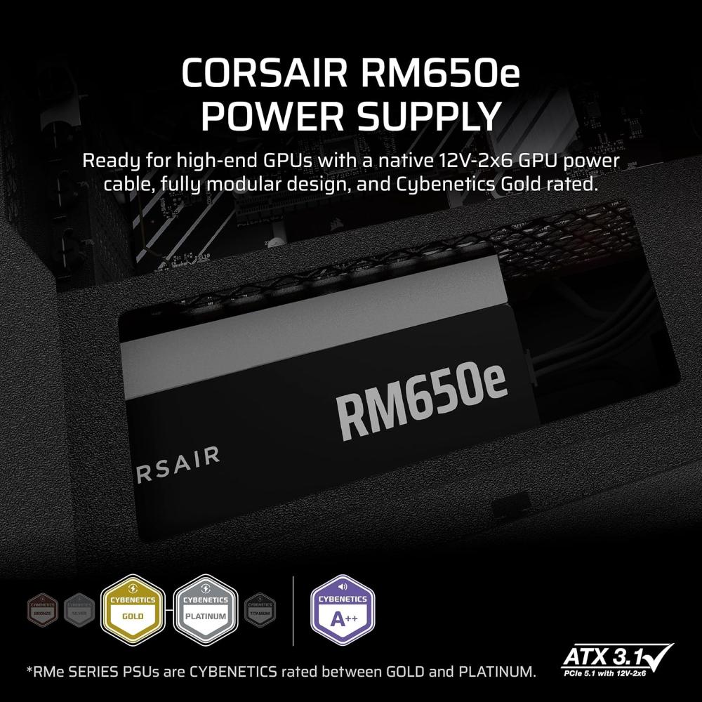 CORSAIR RMe Series RM650e | 650W Fully Modular ATX 3.1 Power Supply (UK)