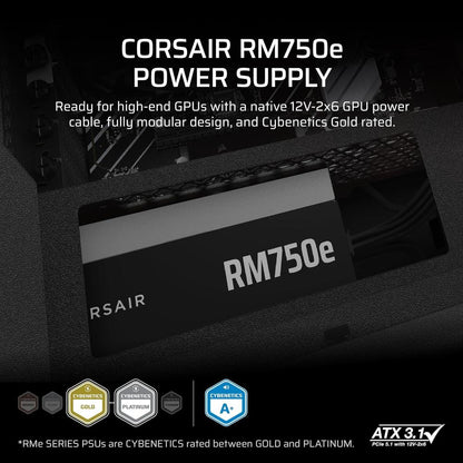 CORSAIR RM750e | 750W Fully Modular ATX 3.1 Power Supply (80 PLUS Gold, PCIe 5.1, Low-Noise)