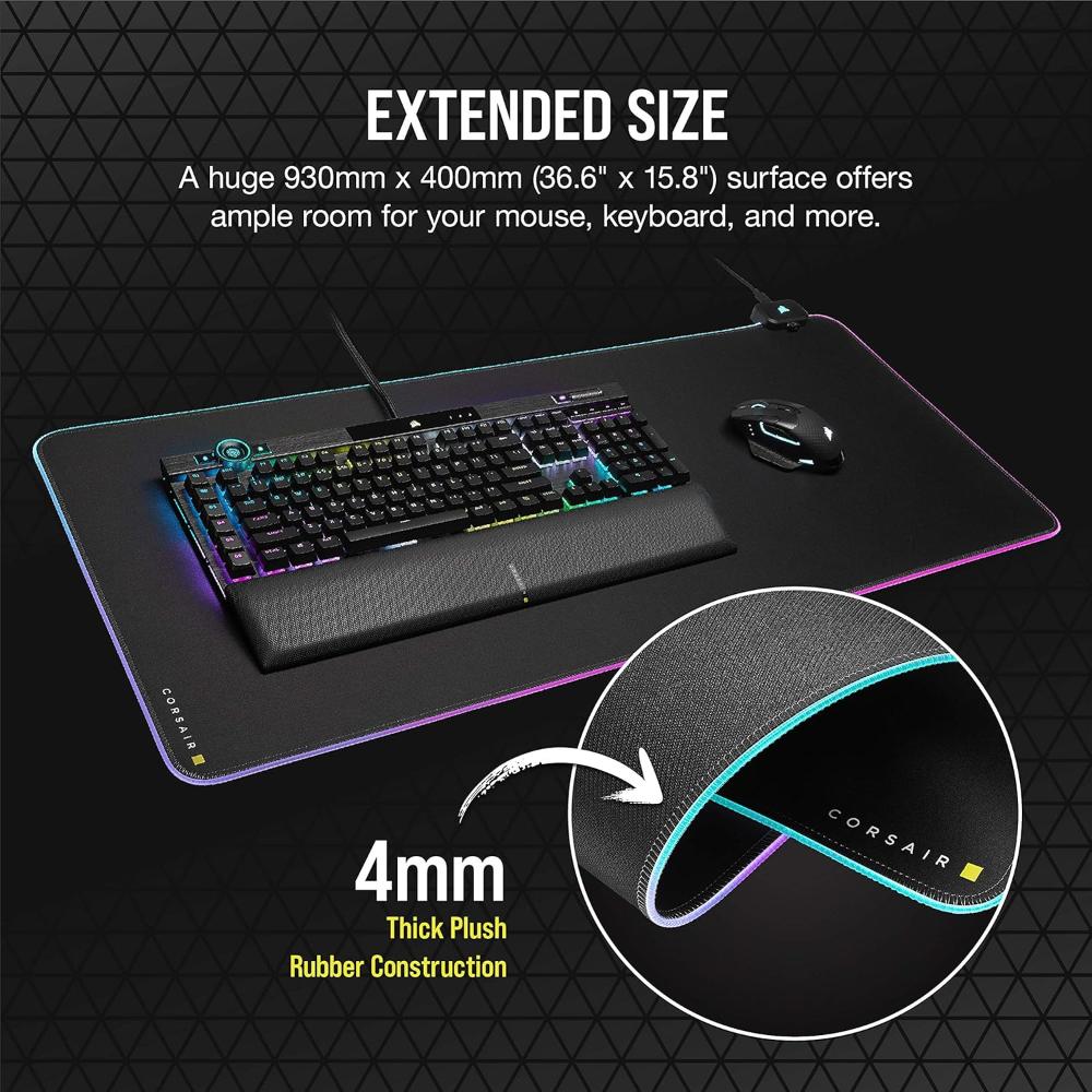 CORSAIR MM700 RGB Extended Mouse Pad | 360° RGB Gaming Surface (930 × 400mm)