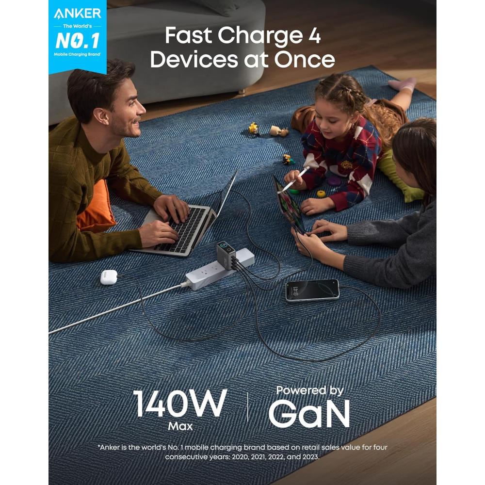 Anker 140W 4-Port GaN Charger B2697 (PD 3.1) + 240W USB-C Cable | Fast Charging Bundle