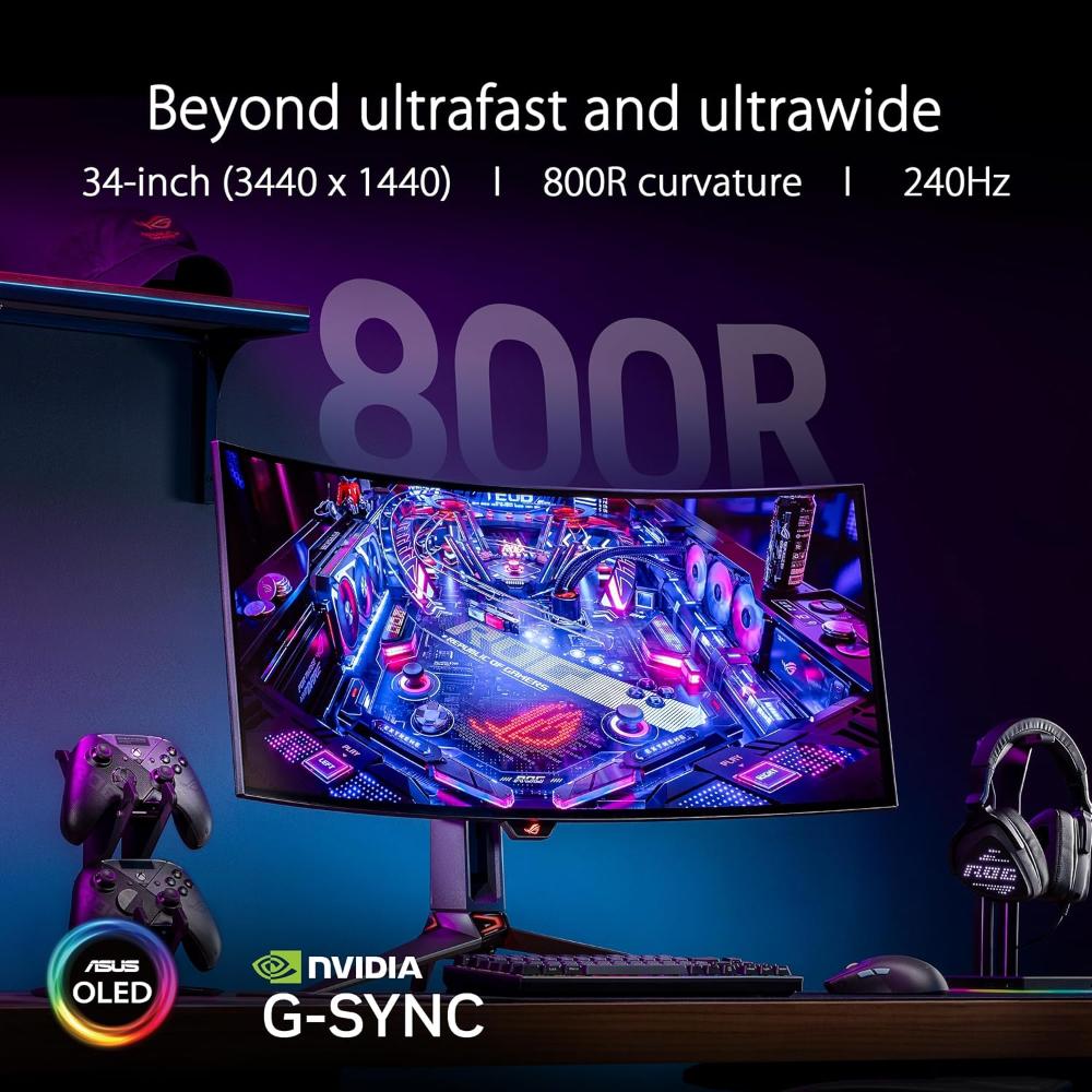 ASUS ROG Swift OLED PG34WCDM | 34-inch Curved OLED Gaming Monitor (UWQHD, 240Hz, 0.03ms, G-SYNC Compatible, HDR True Black 400, USB-C 90W)