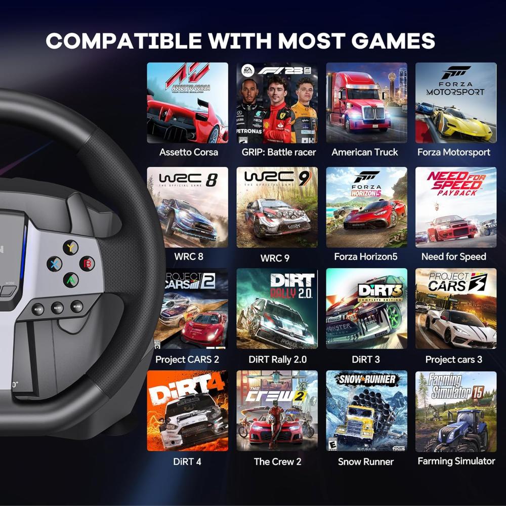 PXN V9 Gen2 Racing Wheel | Steering Wheel Driving Wheel 270°/ 900° Degree Vibration Gaming Steering Wheel with Shifter and Pedal for PC, PS3, PS4, Xbox Series X|S, Xbox One