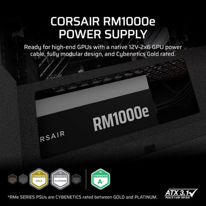 CORSAIR RMe Series RM1000e Fully Modular ATX 3.1 Power Supply (1000W, Gold Efficiency, PCIe 5.1 Ready)