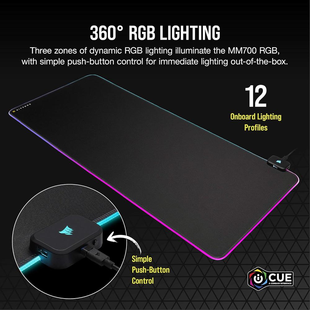 CORSAIR MM700 RGB Extended Mouse Pad | 360° RGB Gaming Surface (930 × 400mm)