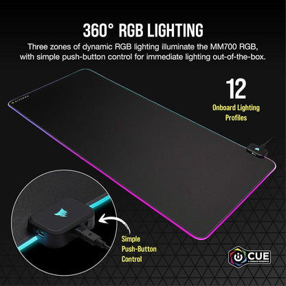 CORSAIR MM700 RGB Extended Mouse Pad | 360° RGB Gaming Surface (930 × 400mm)