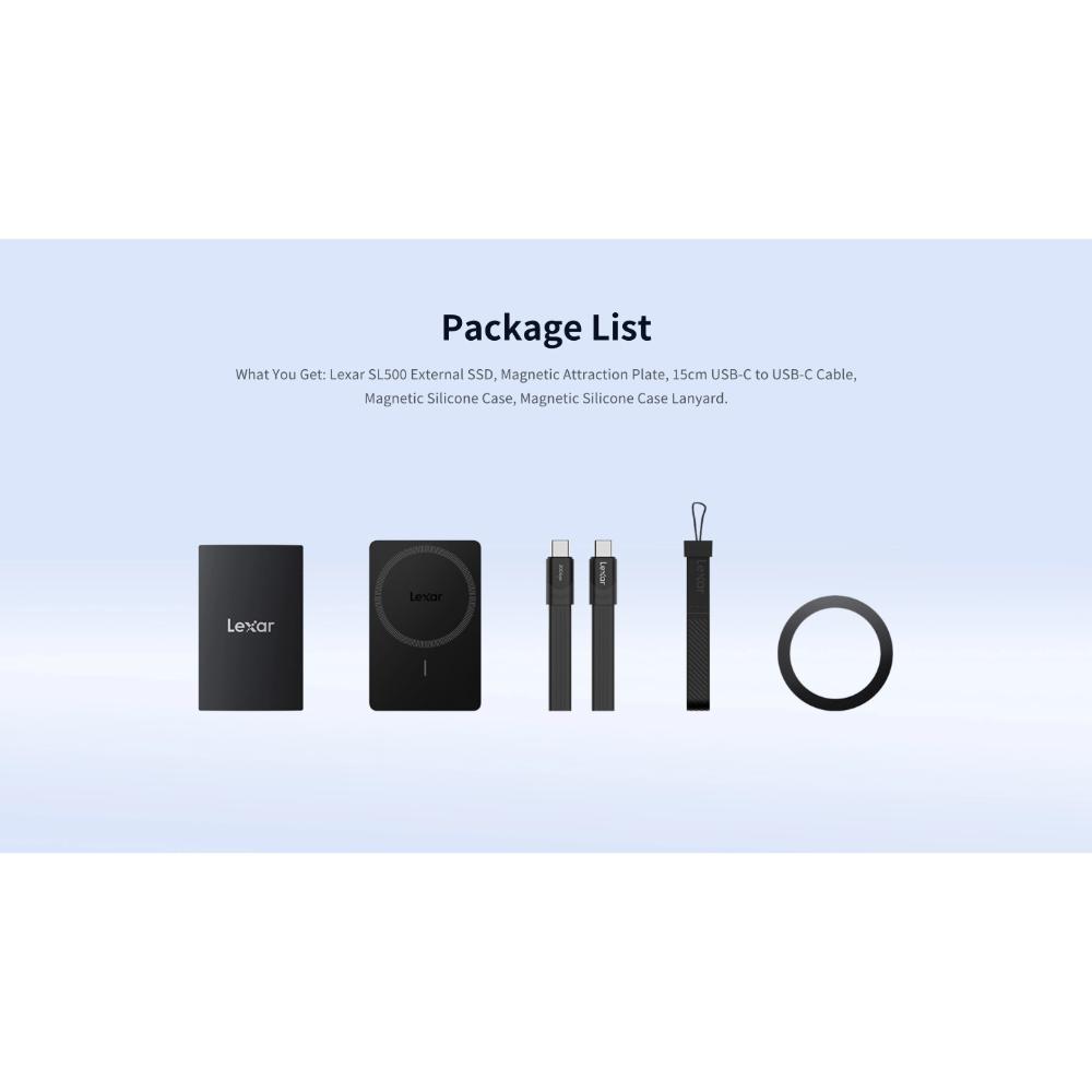 Lexar® SL500 Portable SSD with Magnetic Set | Up to 2000MB/s Read | USB 3.2 Gen 2x2 | MagSafe-Compatible Portable SSD