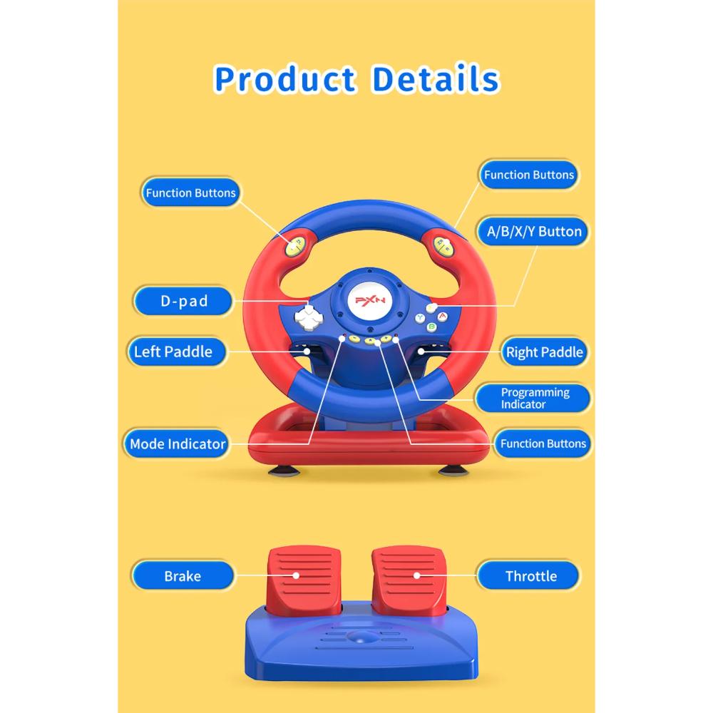 PXN V2 WL Wireless Gaming Racing Wheel | 180° Linear Steering | Dual Vibration Motors | Paddle Shifters | Pedal Set | PC, Switch, PS3, PS4 & Xbox
