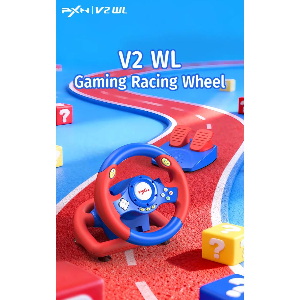 PXN V2 WL Wireless Gaming Racing Wheel | 180° Linear Steering | Dual Vibration Motors | Paddle Shifters | Pedal Set | PC, Switch, PS3, PS4 & Xbox