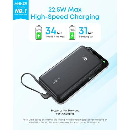 Anker Zolo Power Bank A110EP11 | 20000mAh 22.5W Fast Charging Power Bank with Built-In USB-C Cable
