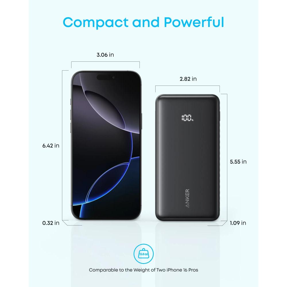 Anker Zolo Power Bank A110EP11 | 20000mAh 22.5W Fast Charging Power Bank with Built-In USB-C Cable