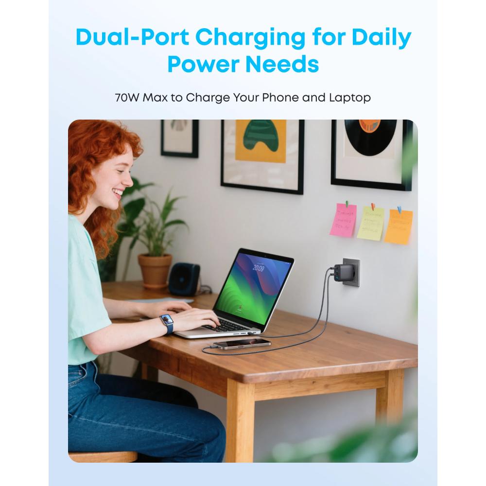 Anker Zolo 70W 4-Port Charger A121C (3C+1U, PD 3.0) | Compact GaN Fast Charger