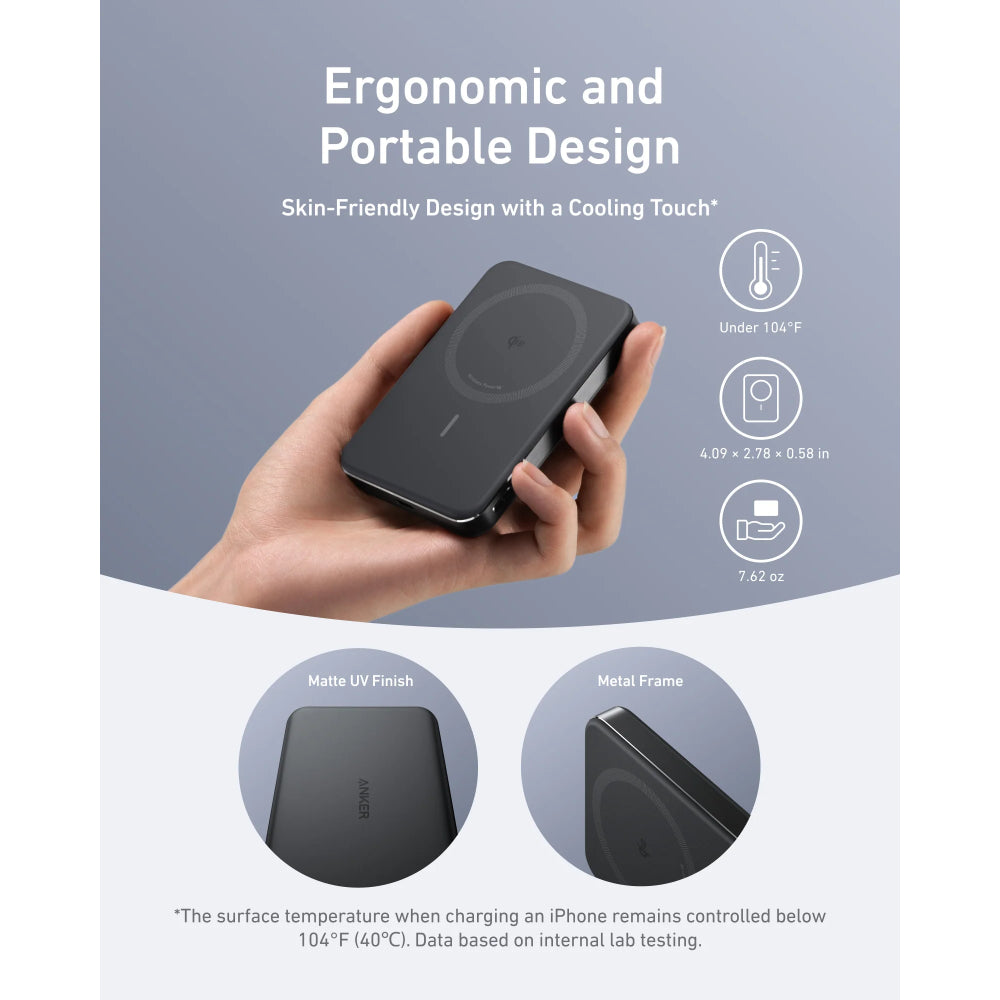 Anker MagGo Power Bank (10K, Slim) A1664 | 10000mAh 15W Qi2 Magnetic Wireless Power Bank