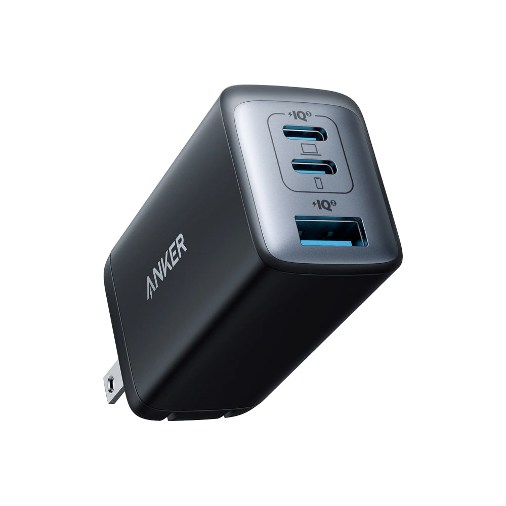 Anker 735 PowerPort III | 3-Port GaN Charger | 65W Total Output | Dual USB-C + USB-A | Compact Travel Design | Intelligent Power Distribution | ActiveShield 2.0 Safety System | Matte Black | For Laptops, Tablets, and Smartphones