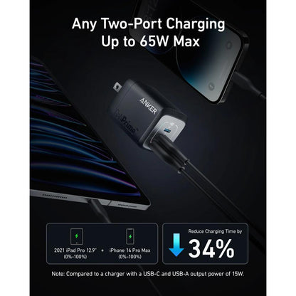 Anker Prime A2669 | 67W GaN Wall Charger | 3-Port | 2 × USB-C + 1 × USB-A | Compact Fast Charging | Foldable Plug | For MacBook, iPhone, Galaxy, iPad, USB-C Devices