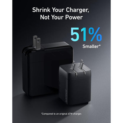 Anker Prime A2669 | 67W GaN Wall Charger | 3-Port | 2 × USB-C + 1 × USB-A | Compact Fast Charging | Foldable Plug | For MacBook, iPhone, Galaxy, iPad, USB-C Devices