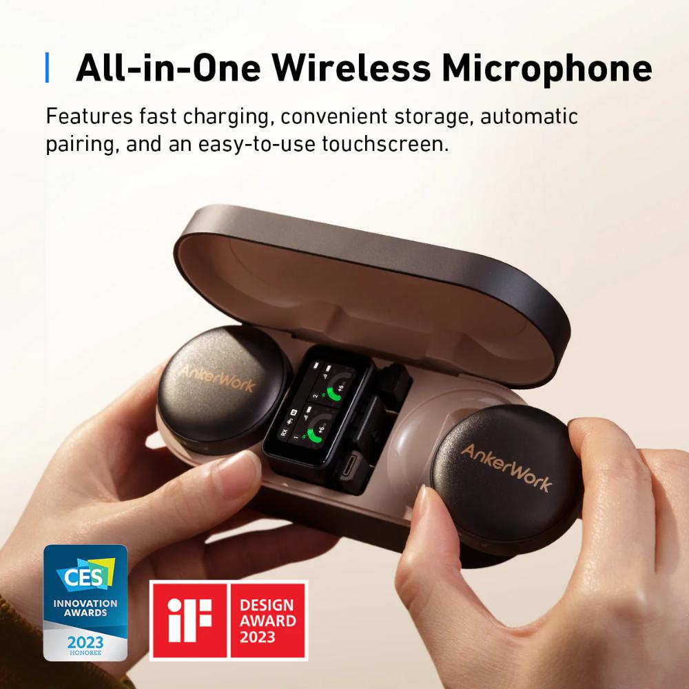 Anker A3320 | AnkerWork M650 Wireless Microphone | Dual-Channel Lavalier System | VoiceShield Noise Cancellation | 200m Range | Touchscreen Receiver | USB-C + Lightning | 15H Battery | For Cameras, Phones, Laptops