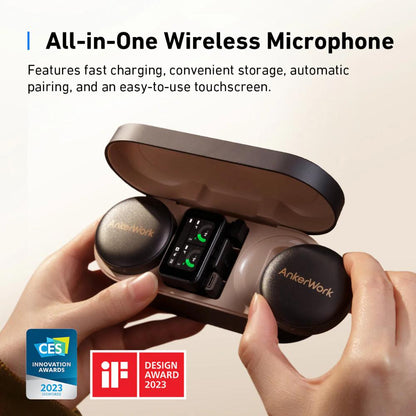 Anker A3320 | AnkerWork M650 Wireless Microphone | Dual-Channel Lavalier System | VoiceShield Noise Cancellation | 200m Range | Touchscreen Receiver | USB-C + Lightning | 15H Battery | For Cameras, Phones, Laptops