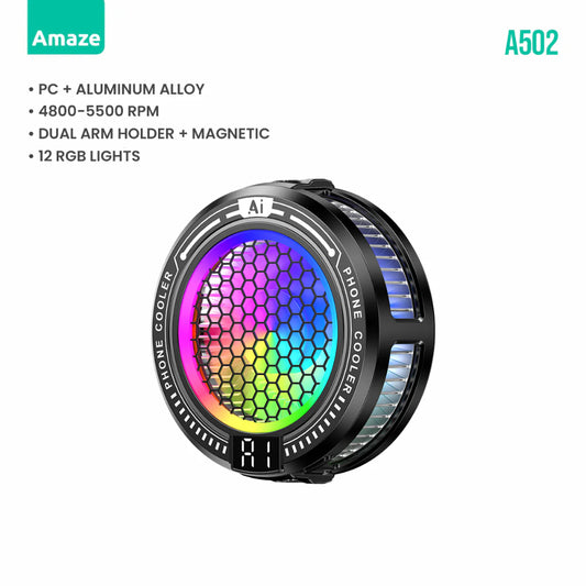 Amaze A502 Snow Core AI Mobile Cooling Radiator | 12 RGB Modes | Aluminum Alloy | AI Temperature Control | Ultra-Quiet Fan | Universal Fit