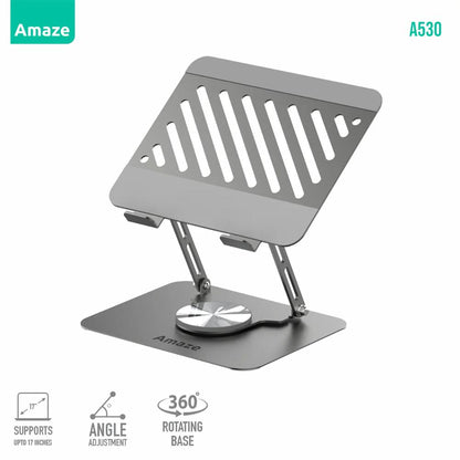 Amaze A530 Rotatable Laptop Stand | 360° Swivel Base | Aluminum Alloy | Ergonomic Elevation | Anti-Slip Silicone Grip | Supports up to 17" Laptops