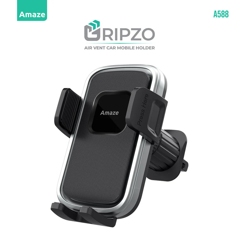 Amaze A588 Gripzo Air Vent Car Mobile Holder | Secure Grip | 360° Rotation | Universal Fit | Black