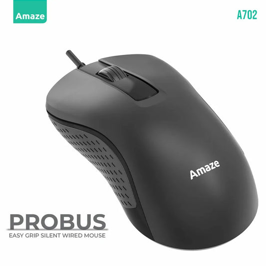 Amaze A702 Probus Silent Click Wired Mouse | Quiet Operation | 1,200 DPI Optical Sensor | Ergonomic Design | For Home & Office Use