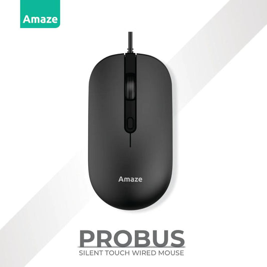 Amaze Probus A704 Wired Mouse | Adjustable 800/1200/1600/2400 DPI | 4 Buttons | Silent Touch | Ergonomic Design | USB 1.6m Cable | Black