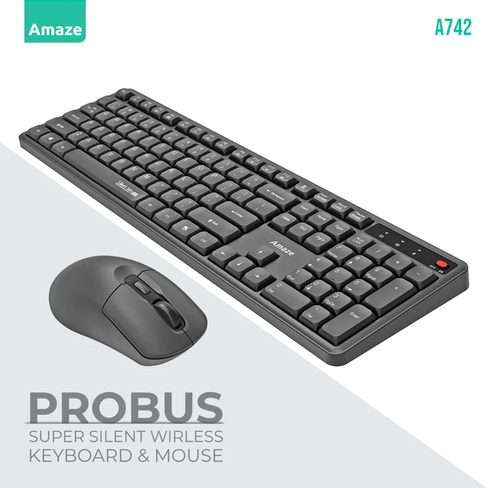 Amaze Probus A742 Wireless Keyboard & Mouse Combo | Super Silent Keys | Slim Profile | 2.4GHz Wireless | Ergonomic Design | For Office & Home Use