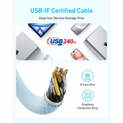 Anker Zolo A8060 USB-C to USB-C Cable | 240W PD 3.1 | 1.5M Braided Nylon | Fast Charging & Data Transfer