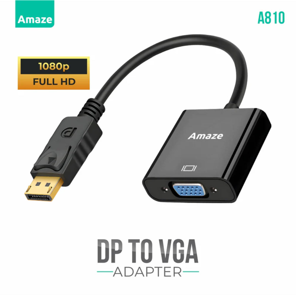 Amaze A810 | DisplayPort (DP) to VGA Adapter | High-Resolution Video Output | Plug & Play | Durable Build | Universal Compatibility