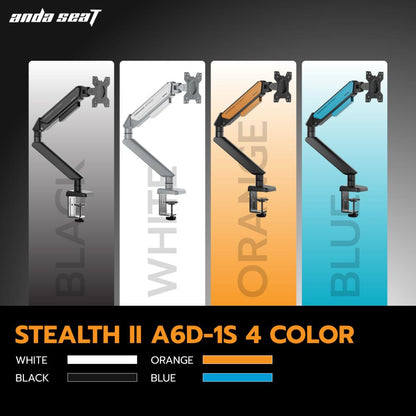 AndaSeat Stealth II A6D Ergonomic Single Monitor Arm | Gas Spring Monitor Mount | 17"–32" | Full Motion Adjustment