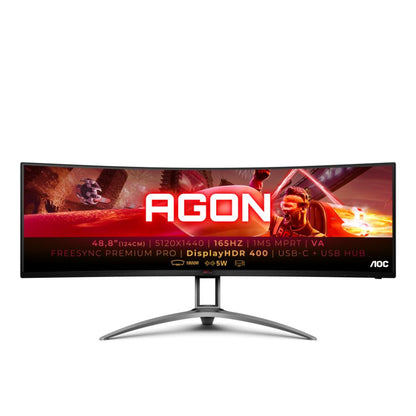 AOC AGON AG493UCX2 | 49" Curved DQHD Gaming Monitor 165Hz 1ms MPRT, HDR400, Adaptive Sync, USB-C