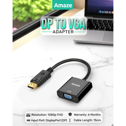 Amaze A810 | DisplayPort (DP) to VGA Adapter | High-Resolution Video Output | Plug & Play | Durable Build | Universal Compatibility