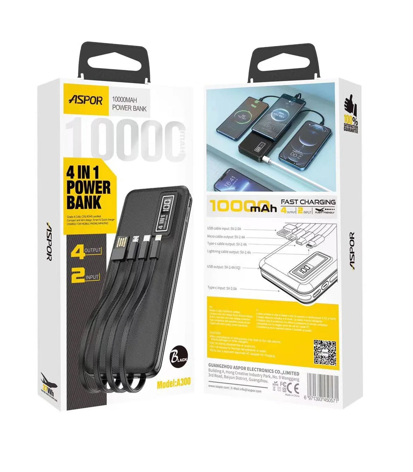 ASPOR A300 10000Mah Li-Polymer Battery 4 In1 Power Bank