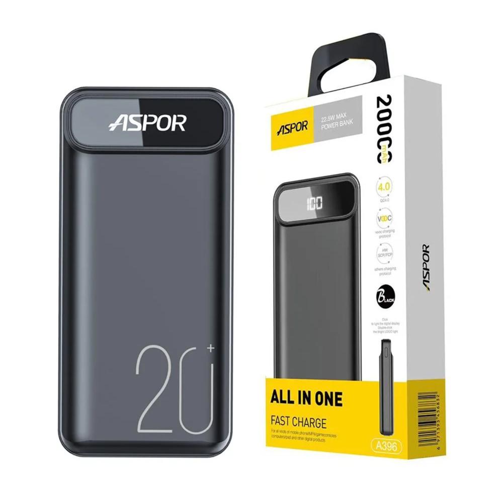 ASPOR A396 | 20000 mAh Power Bank | 22.5W Fast Charging, PD & Multiple Charging Protocols