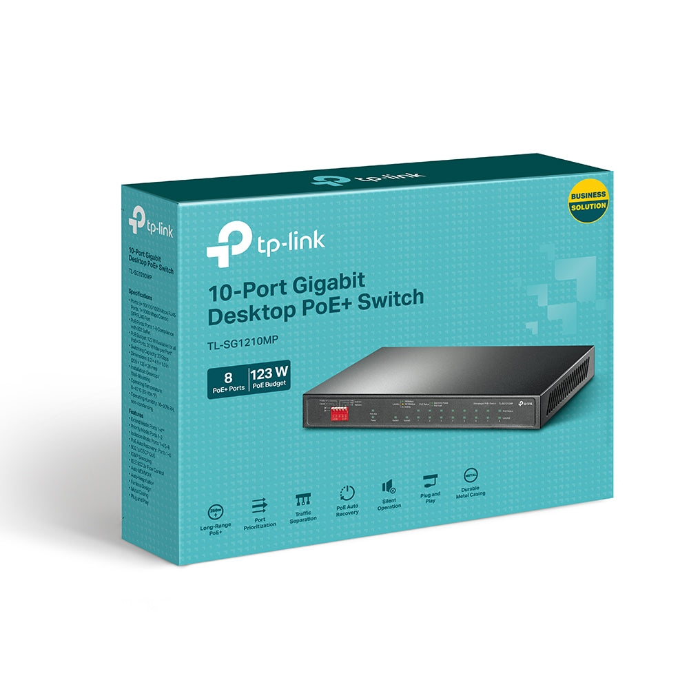 TP-Link TL-SG1210MP 10-Port Gigabit Desktop Switch with 8-Port PoE+ | High-Power PoE+, Extended Range, and Intelligent Traffic Control