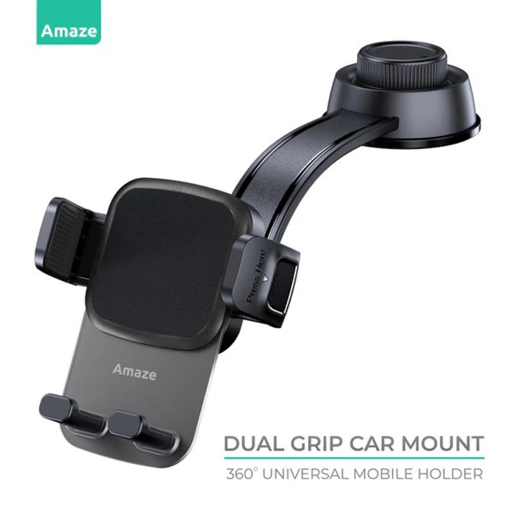 Amaze A590 Dual Grip 360° Mobile Holder | Desktop & Tabletop Use | Adjustable Viewing | Anti-Slip Base | Universal Fit | Black