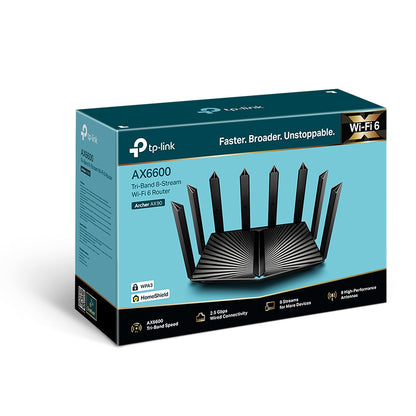 TP-Link Archer AX90 | AX6600 Tri-Band Wi-Fi 6 Router with 2.5G Port, Eight Antennas, and HomeCare Security