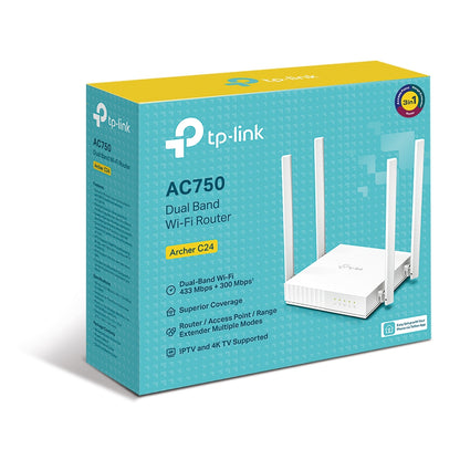 TP-Link Archer C24 | AC750 Dual-Band Wi-Fi Router with Extended Coverage and Space-Saving Design