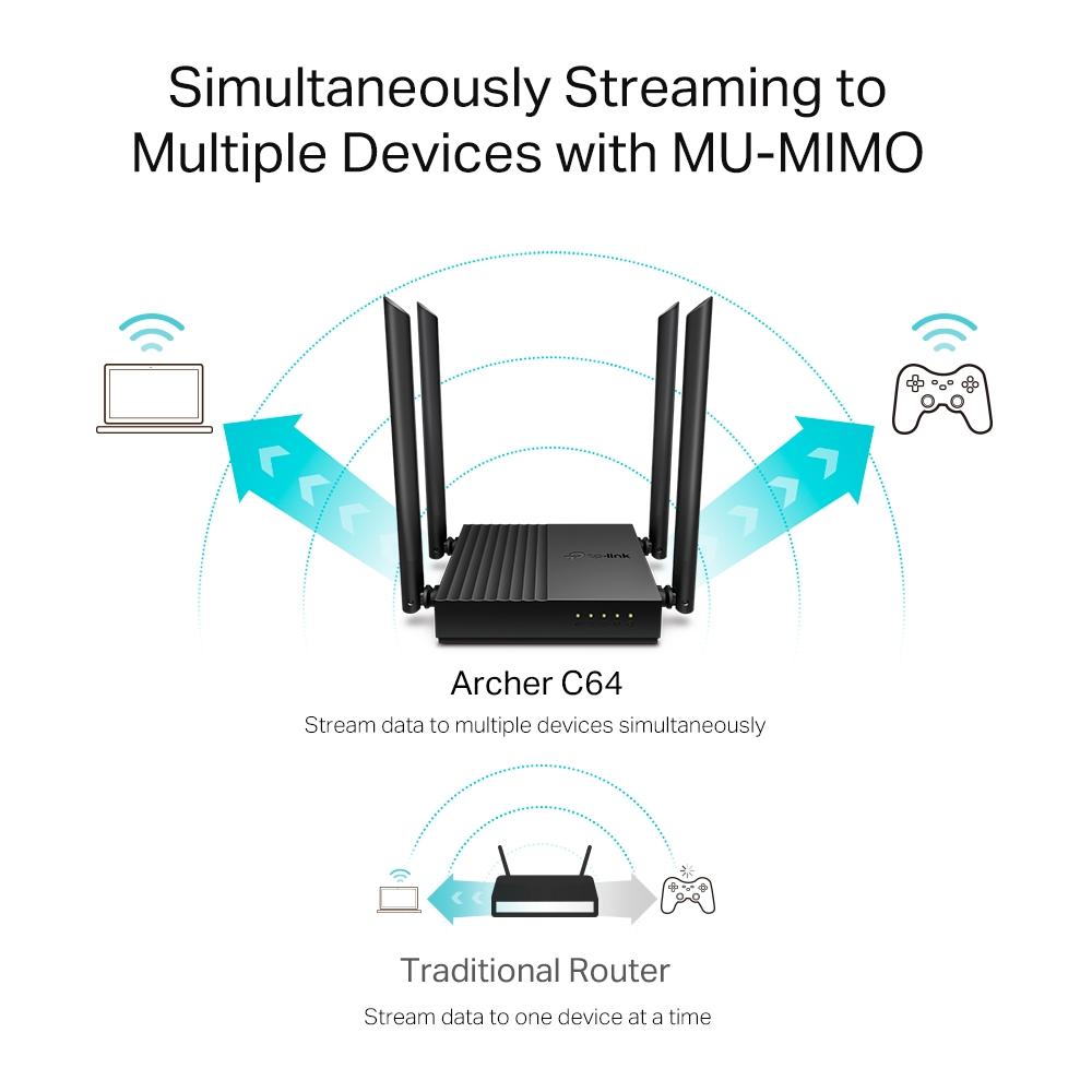 TP-Link Archer C64 AC1200 Wireless MU-MIMO WiFi Router | Dual Band WiFi 5 | 867Mbps 5GHz | 400Mbps 2.4GHz | Gigabit Ports | WPA3 | EasyMesh | Access Point Mode
