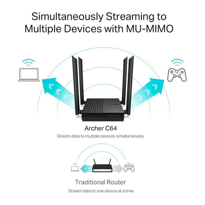 TP-Link Archer C64 AC1200 Wireless MU-MIMO WiFi Router | Dual Band WiFi 5 | 867Mbps 5GHz | 400Mbps 2.4GHz | Gigabit Ports | WPA3 | EasyMesh | Access Point Mode