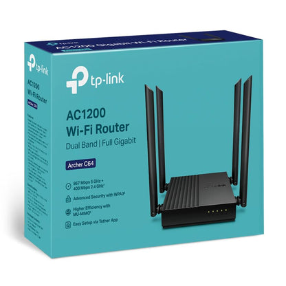 TP-Link Archer C64 AC1200 Wireless MU-MIMO WiFi Router | Dual Band WiFi 5 | 867Mbps 5GHz | 400Mbps 2.4GHz | Gigabit Ports | WPA3 | EasyMesh | Access Point Mode