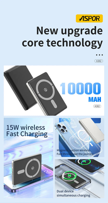 Aspor A382 Wireless Magnetic Power Bank 10000mAh