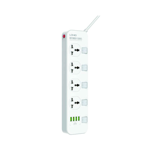 LDNIO SC4408 | 4 AC Outlet Universal Power Strip, 2500W, 4 USB Ports, Overload Protector, EU/UK/US Plug