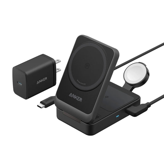 Anker MagGo Wireless Charging Station (Foldable 3-in-1) B2557 | 15W Qi2 Magnetic Wireless Charger for iPhone, Apple Watch & AirPods