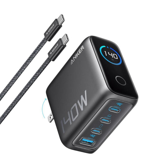 Anker B2697 | 140W GaN Charger | 4-Port | PD 3.1 | 3 × USB-C + 1 × USB-A | Includes USB-C Cable | Compact Design | For MacBook Pro, iPhone, Galaxy, iPad, USB-C Devices