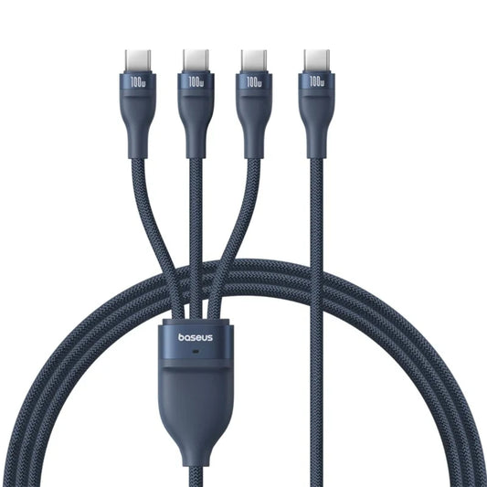 Baseus Flash Series | 3-in-1 Fast Charging Cable | Type-C to USB-C + USB-C + USB-C | 100W Max Output | 5A High Current | E-Marker Chip | Braided | 1.2 Meter | Black | For Laptops, Tablets, Phones, Power Banks