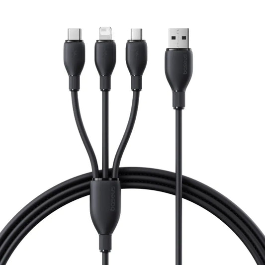 Baseus Ultra-Fast Series | 3-in-1 Fast Charging Cable | USB-A to Micro + Lightning + USB-C | 3.5A Max Output | Braided | Reinforced Connectors | 1.3 Meter | Cosmic Black | Model P10376303121-00 | For iPhone, Android, Bluetooth Accessories, Power Banks